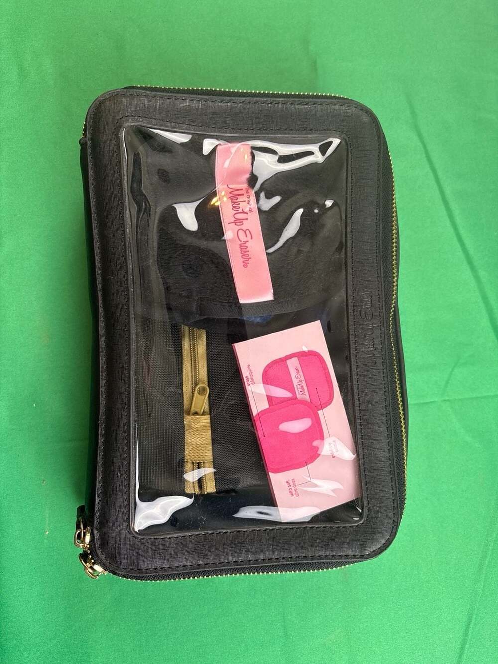 MakeUp Eraser Black Travel Makeup Bag with Clear Window and Accessories